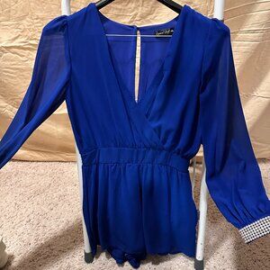 Royal Blue Jumper/Short/Dress made of sheer voile fabric, long sleeves